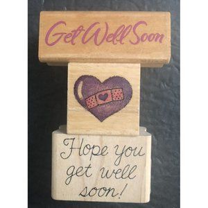 Rubber Stamps Lot 3 Get Well Soon Sentiments Wishes Heart Bandaid